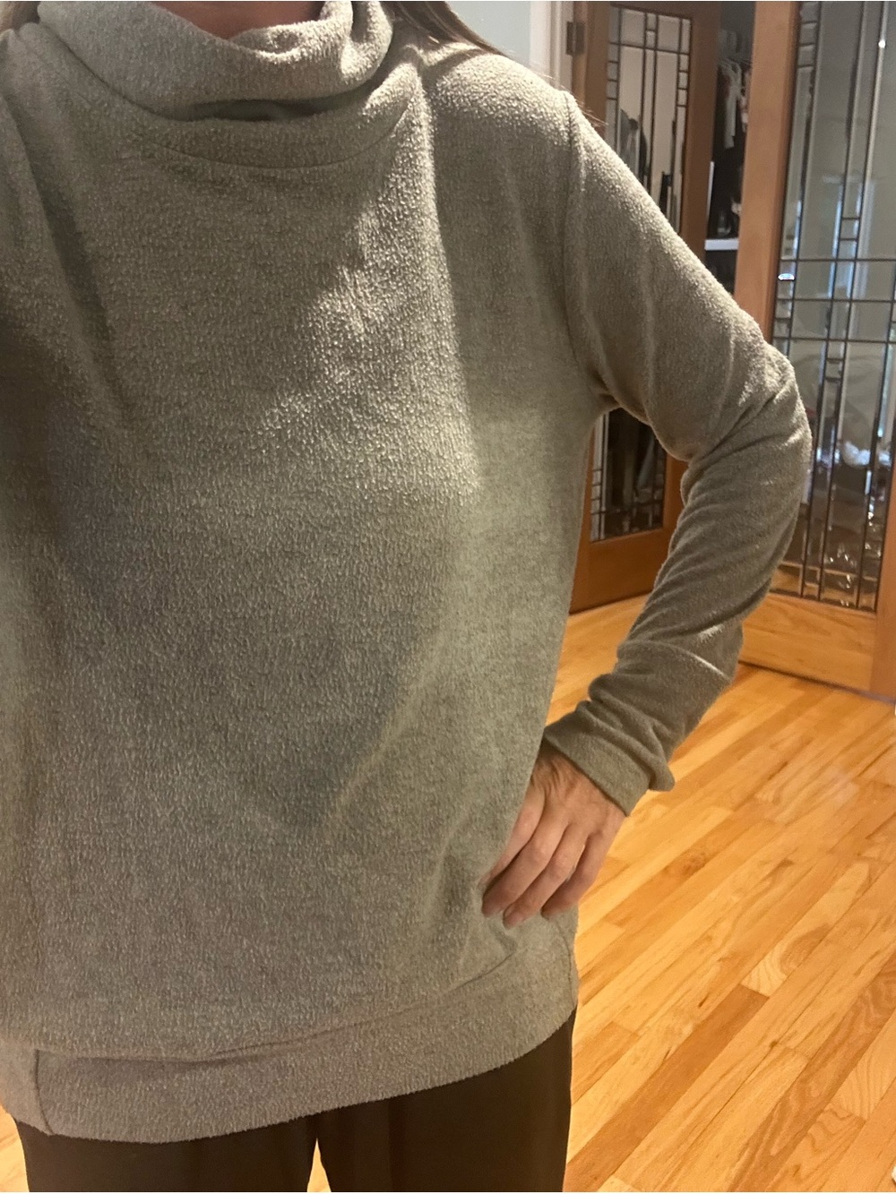 Pure Barre Soft Cowl Neck Sweater in Heather Gray